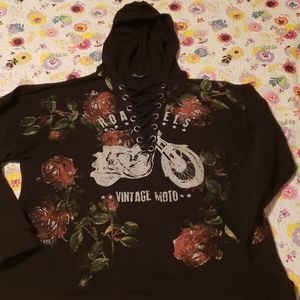 Biker Girls Cold Shoulder Hoodie